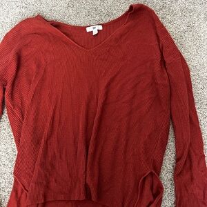BP Women's Red V-Neck Long Sleeve Top